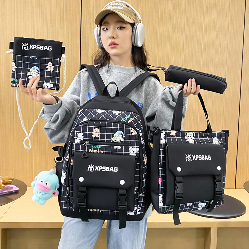 Four-piece schoolbag set, cute cartoon for girls, primary school backpack, durable, large capacity, ins, high appearance level, junior high school backpack full figure