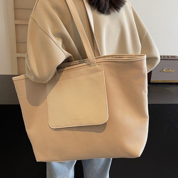 Korean autumn and winter new Tote bag, large-capacity commuting, fashionable and versatile single-shoulder bag, laid-back style solid color handbag full figure
