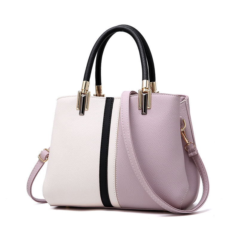 2022 New color block large bag for foreign trade, trendy and fashionable single-shoulder large capacity handbag, casual PU leather women's bag details Picture