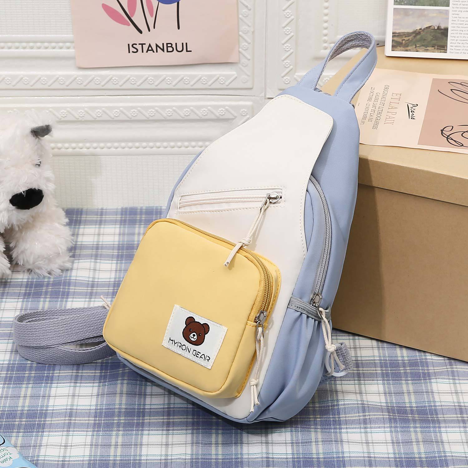 The new multi-functional chest bag, a fashionable small crossbody bag with a Hong Kong style for women, and a large-capacity student ins small backpack can be carried diagonally on both shoulders Specification drawing