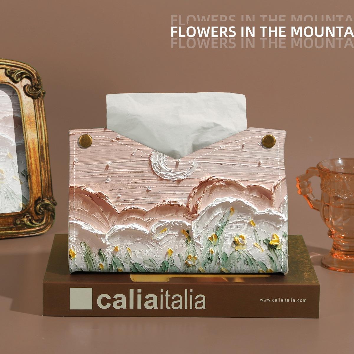 Oil painting tissue box, home living room tissue box, light luxury style, high-end tissue box, high-end leather tissue box, car box Application Scenario