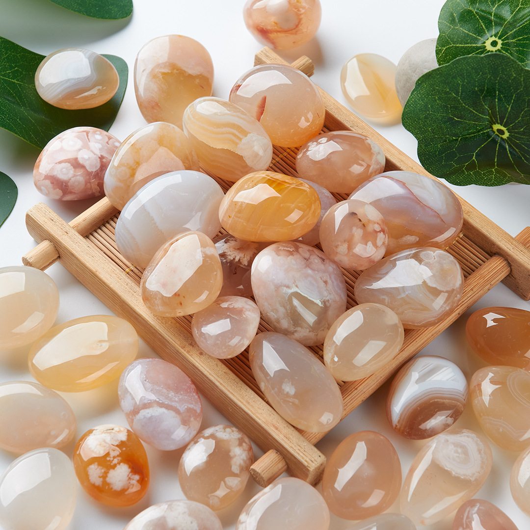 Cherry blossom agate raw stone, rain flower stone, patterned pebble, fish tank decoration, flowerpot, succulent surface, hydroponic plant pebble details Picture