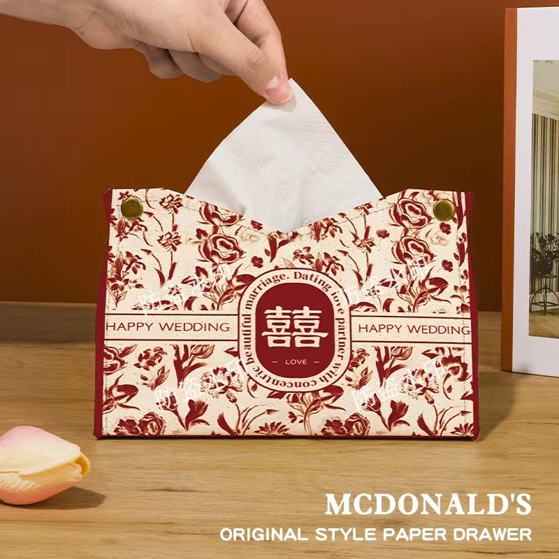 High-end wedding supplies: Tissue box, red tissue box, storage for newlyweds, bedroom, tissue box, wedding for women Specification drawing