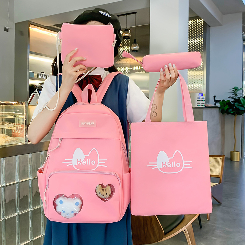 Wholesale of new large-capacity casual canvas backpacks for female middle school students in a Korean style with a fresh and cute cartoon design Specification drawing