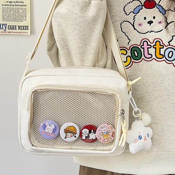 2025 Simple and transparent pain Bag, Japanese-style fresh girl bag, large capacity, cute student color-blocking single-shoulder crossbody bag details Picture