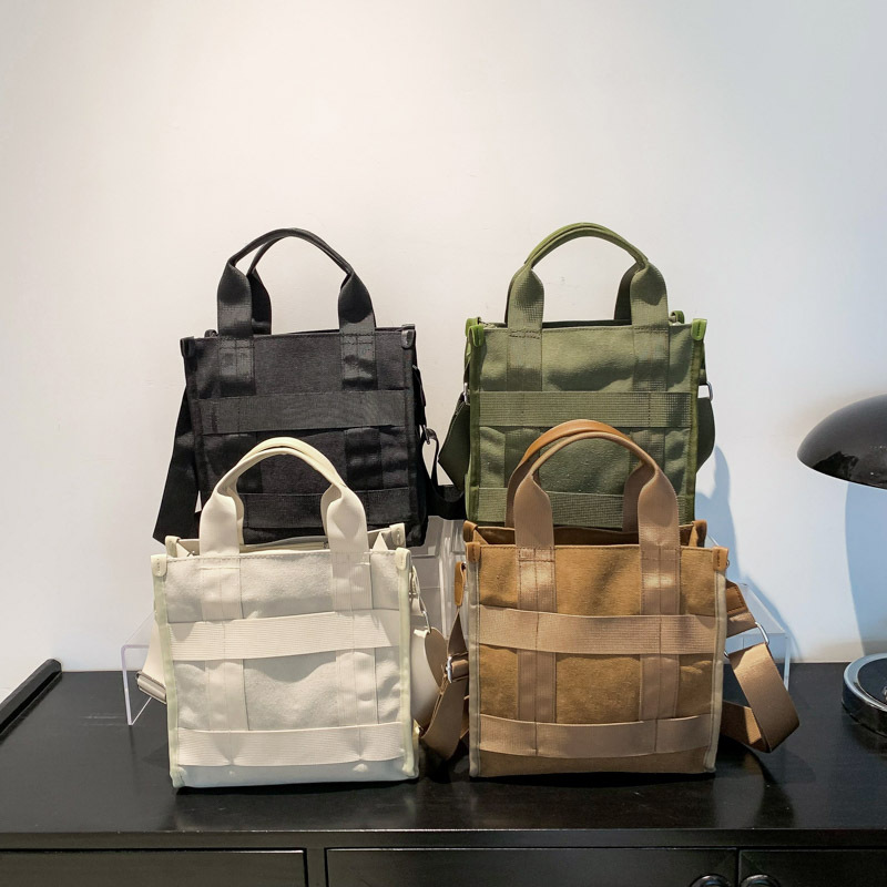 New large-capacity workwear crossbody bag, trendy, casual and simple canvas single-shoulder bag, versatile student hand-held tote bag details Picture