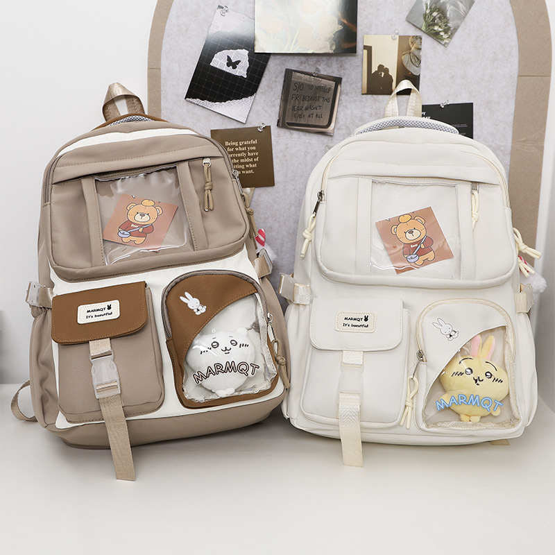 Cute and fresh, large-capacity schoolbag for junior high school students, backpack for senior high school students, transparent pain bag for college girls, and baby bag full figure