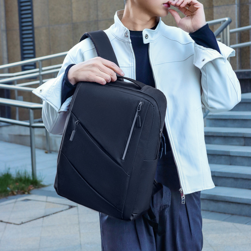 New fashionable black men's backpack, large-capacity business commuting backpack, high school schoolbag and computer bag Specification drawing