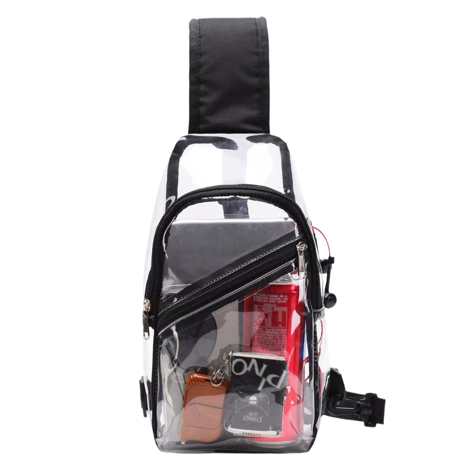 A new cross-border fashion transparent storage bag, a pvc waterproof men's little treasure casual travel single-shoulder crossbody bag Item Picture