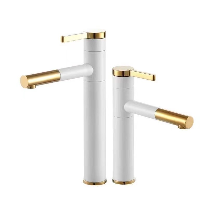 All-copper washbasin faucet, 360-degree rotating white cold and hot pull-out faucet, countertop basin, underside washbasin manufacturer full figure