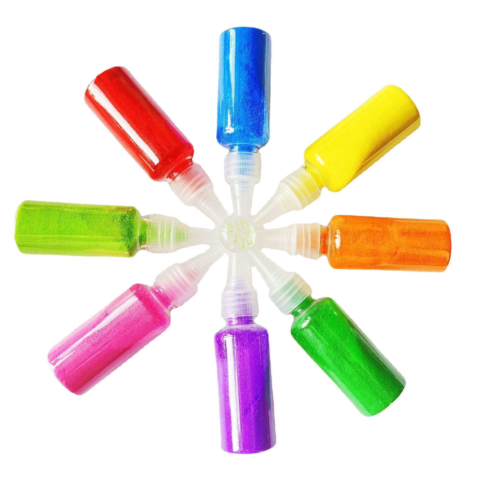 Children's early education toys, pointed-mouth bottles, sand painting, colored sand brushes, using 120-mesh fine sand and 24-color sand painting colored sand Item Picture