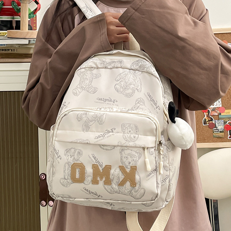 Cross-border schoolbag, niche design, primary school student printed backpack, simple bear backpack, lightweight travel backpack for going out Specification drawing