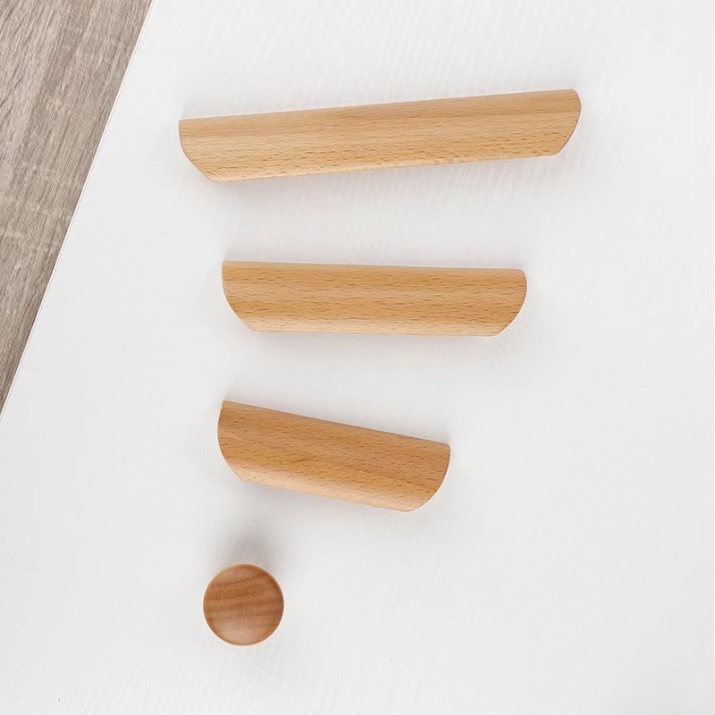 Modern and simple wardrobe door solid wood handle, drawer cabinet sub-handle, beech solid wood clear varnish color wooden small handle Application Scenario