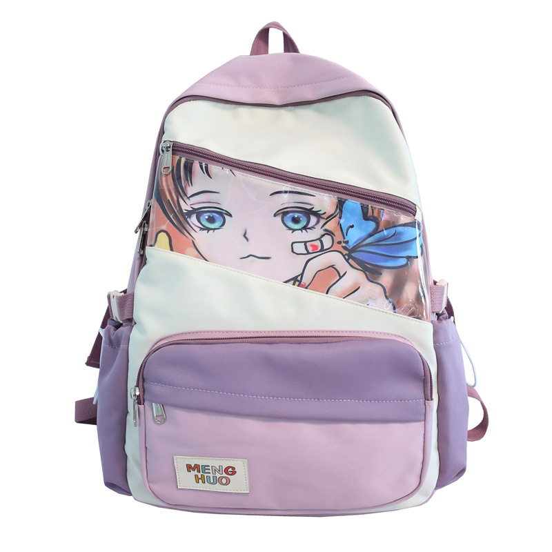 A new Korean version of a backpack for girls, featuring cartoon and anime nylon, is a trendy and casual schoolbag for junior high school students Item Picture