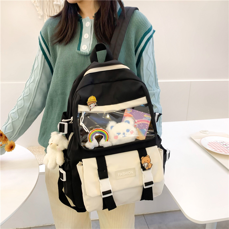 Schoolbag for girls, Korean high school forest-themed large-capacity backpack, lightweight student bag, junior high school student's color-blocking backpack full figure