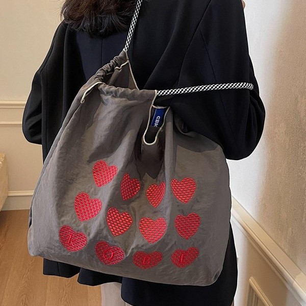 Spring 2025 new nylon embroidered eco-friendly shopping bags, large-capacity single-shoulder tote bags, women's bags, and fresh and clean bags Specification drawing
