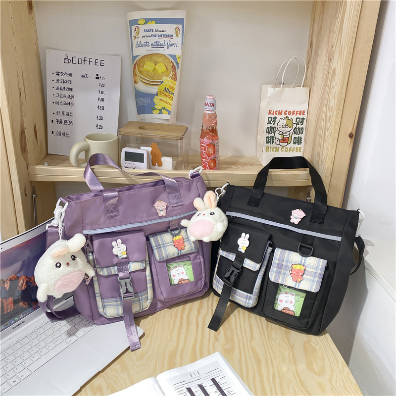 ins windsail cloth bag, girls' crossbody bag, large capacity, cute, primary school students' hand-held book bag for class make-up, single-shoulder bag Application Scenario
