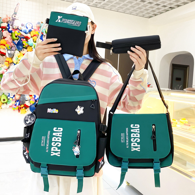 Trendy new high-appearation-level junior high school schoolbag for girls, large-capacity set backpack, Korean-style contrasting color campus backpack for boys full figure