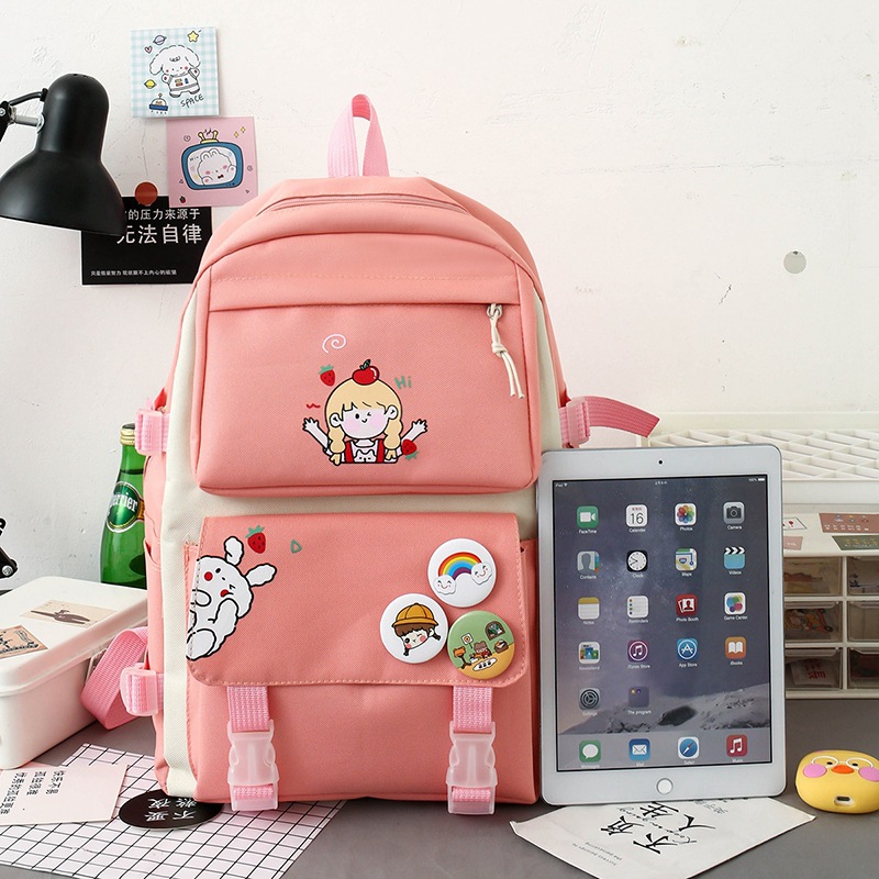 New canvas backpack set, Korean-style casual primary school backpack, large-capacity junior high school student backpack wholesale Application Scenario
