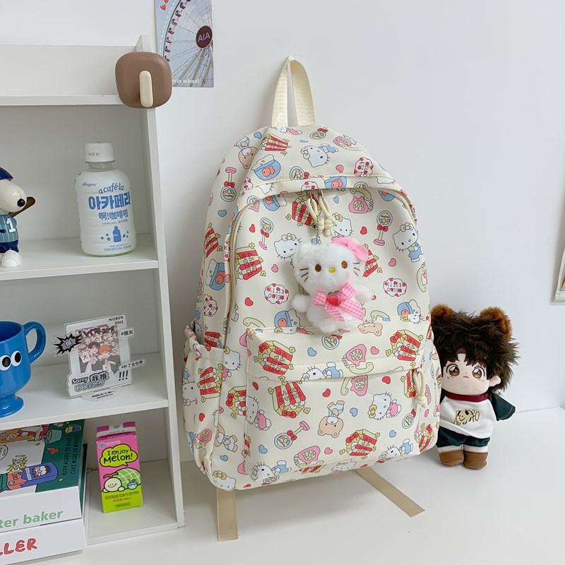 New casual backpack, Korean-style Instagram simple backpack, cute printed girl, large capacity, lightweight student schoolbag Specification drawing