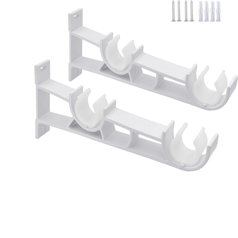 Two sets of white double-pole brackets and four curtain accessories with screw glue full figure