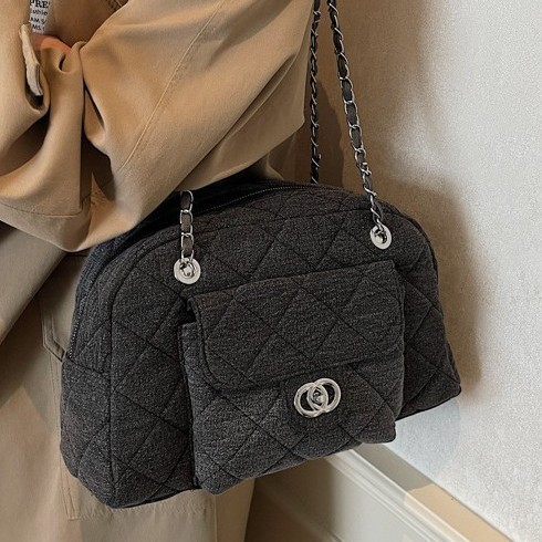 Boston Bag, new retro denim bag, Chanel-style diamond-shaped chain tote large bag, women's large capacity bag, underarm full figure