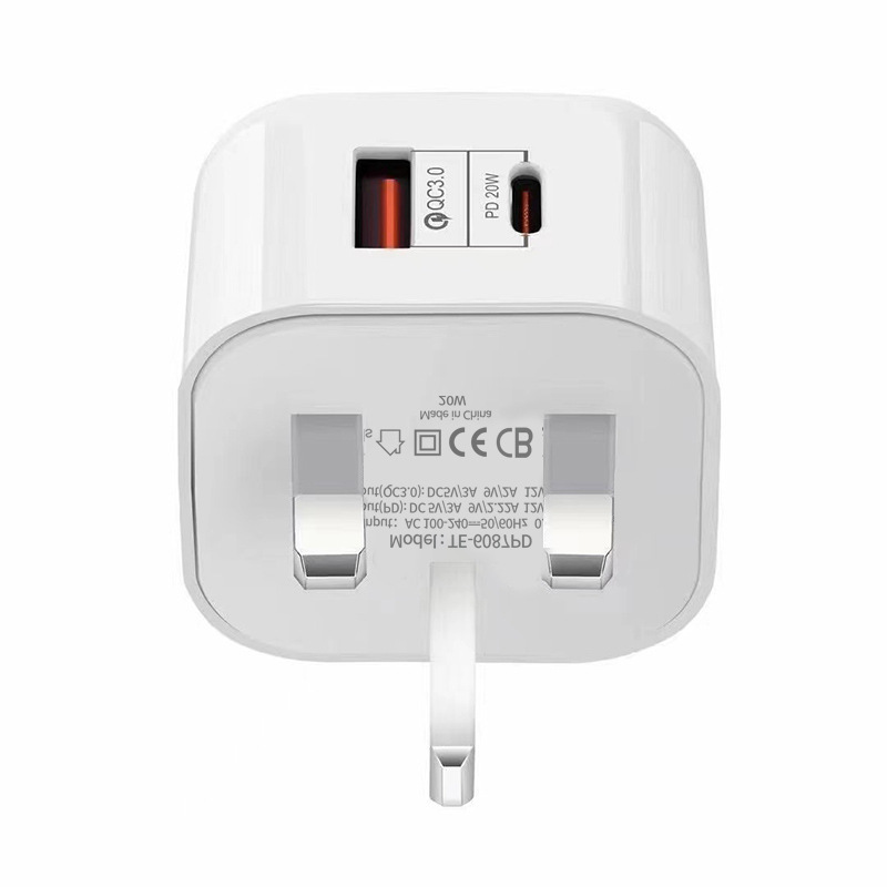 Cross-border wholesale PD charger, British standard 20w fast charging dual usb adapter, suitable for iPhone 16 charging plug Specification drawing
