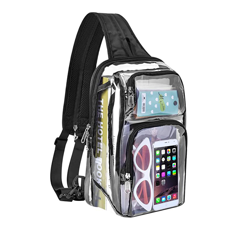 Amazon transparent pvc sports backpack Stadium visual single-shoulder bag Adjustable shoulder strap travel storage bag full figure
