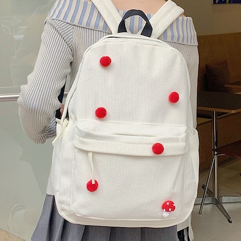 Large-capacity schoolbag, cute student backpack, retro casual corduroy backpack, fashionable and fresh computer bag full figure