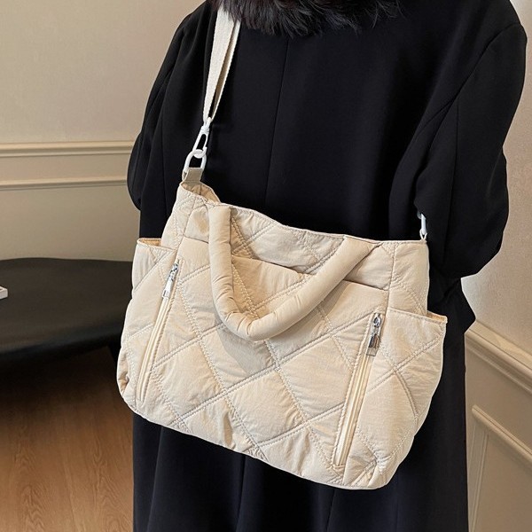 New women's zippered cotton-padded jacket handbag, women's crossbody bag, diamond-shaped handbag, large-capacity tote bag full figure