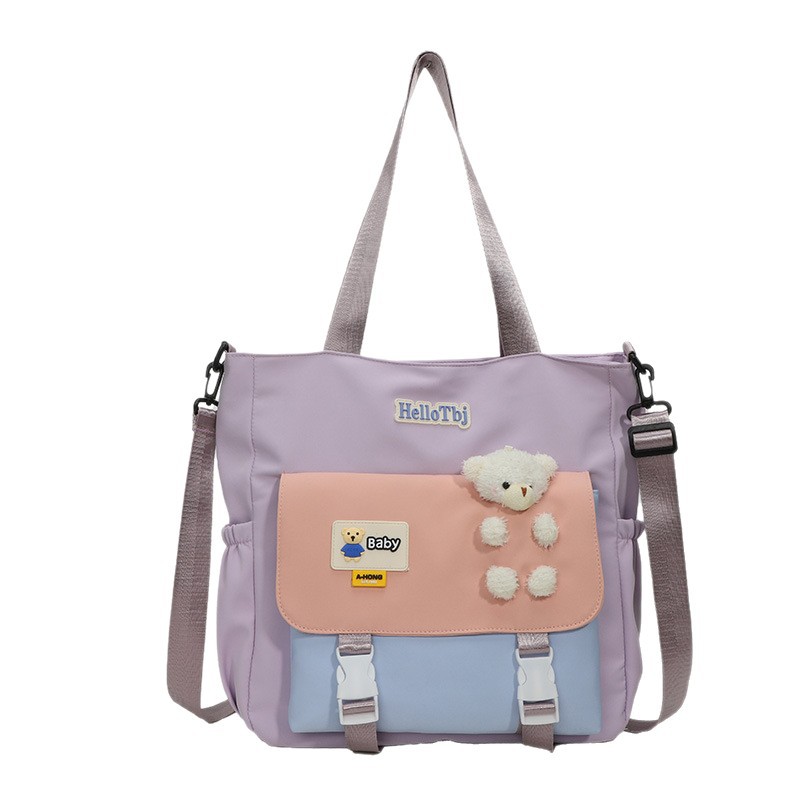 Large-capacity bag for girls, design sense, student class bag, casual and simple single-shoulder bag, color-blocking tutorial bag, tutorial bag for girls Item Picture