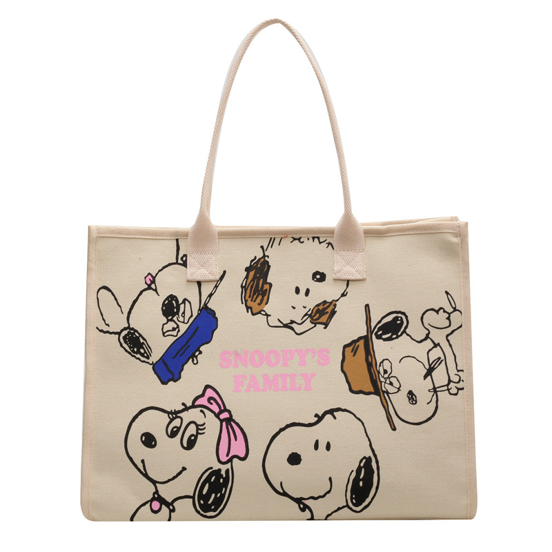 New cartoon-printed canvas large-capacity tote bag for girls, ins hand-carry bag for commuting, shopping and going out Item Picture