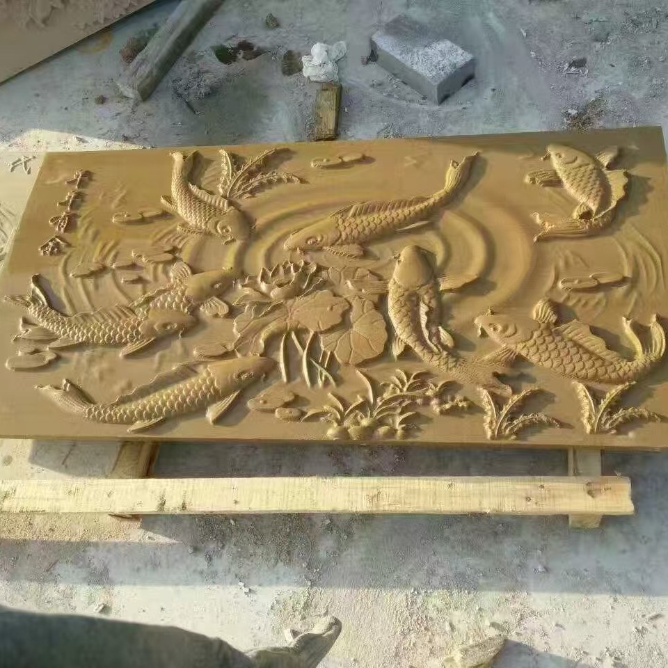 The hard yellow sandstone art wall in Shandong is carved with intaglio, relief and relief Specification drawing