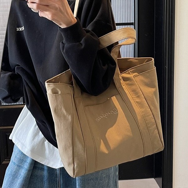 Casual fabric nylon tote bag, women's waterproof commuting bag, black canvas bag, zipper computer handbag, large capacity bag Specification drawing
