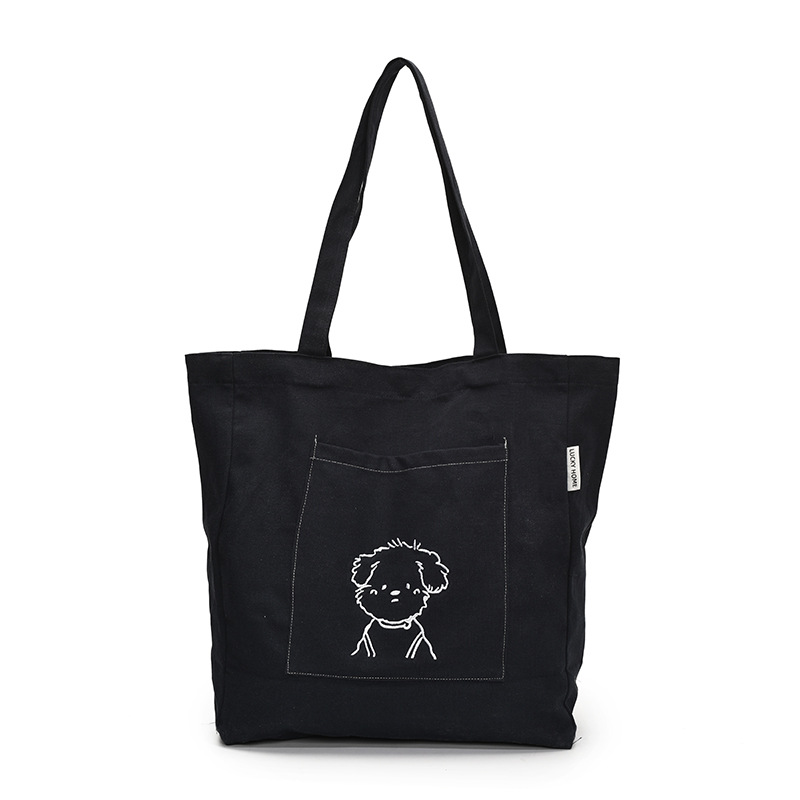 New casual canvas bag, large capacity, cute student embroidered outdoor handbag, lightweight and trendy single-shoulder bag Item Picture