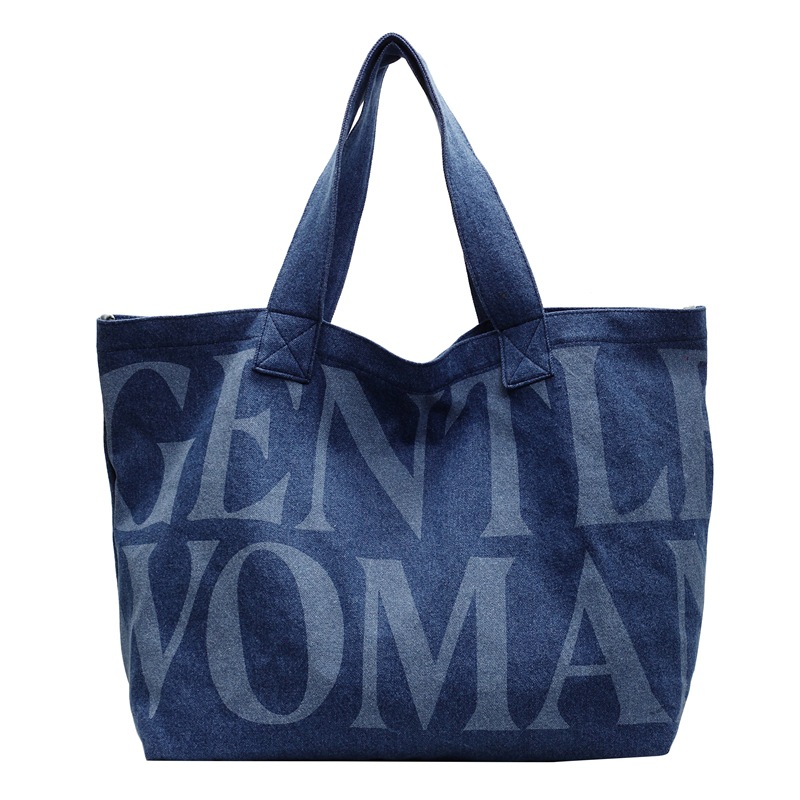 A trendy and fashionable new large-letter denim tote bag, a laid-back single-shoulder bag, and a casual hand-held shoulder bag Item Picture
