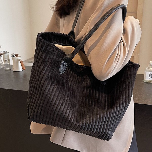 2024 New stylish and chic commuter single-shoulder bag, corduroy large-capacity retro tote handbag, trendy women's bag Specification drawing