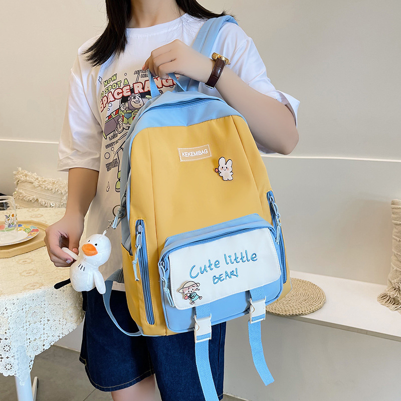 New nylon color-blocked large-capacity backpack for middle school students, an ins Korean version backpack for junior high school students' campus details Picture
