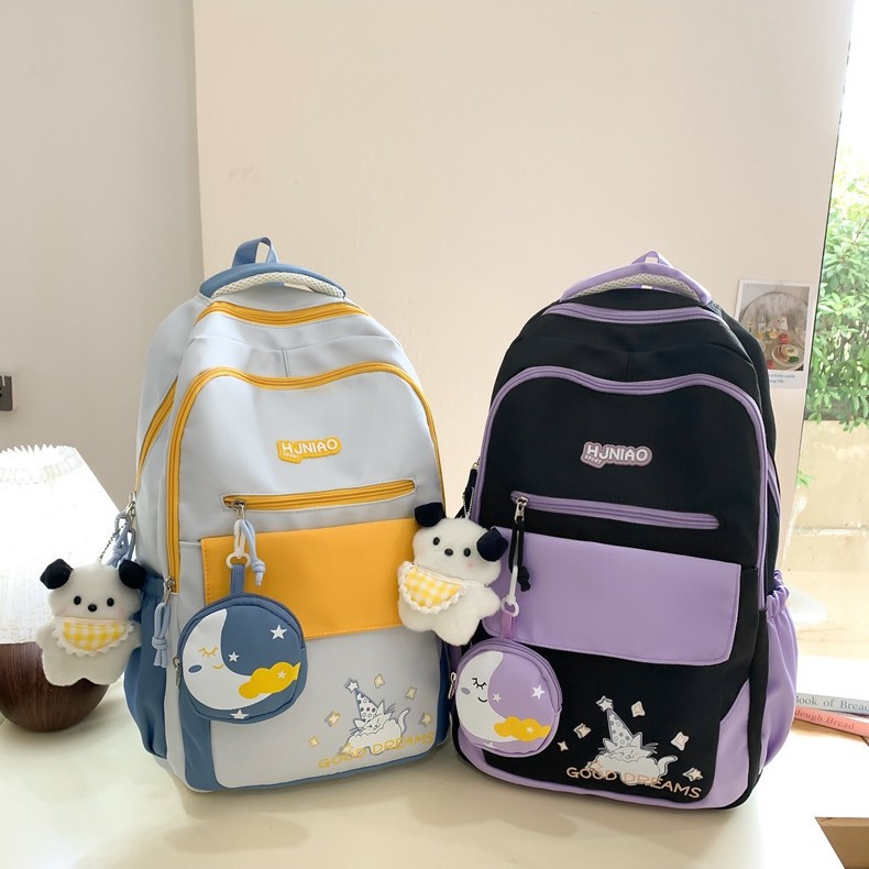 Wholesale of cute schoolbags for junior and senior high school students, lightweight travel bags, new color-blocking and color-blocking cute backpacks Specification drawing