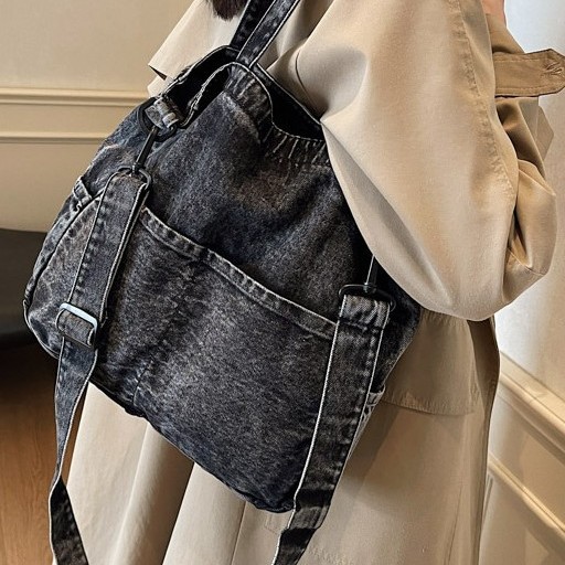 Artistic denim bag for women, large-capacity crossbody bag for women, new Korean version, simple student single-shoulder tote bag for women full figure