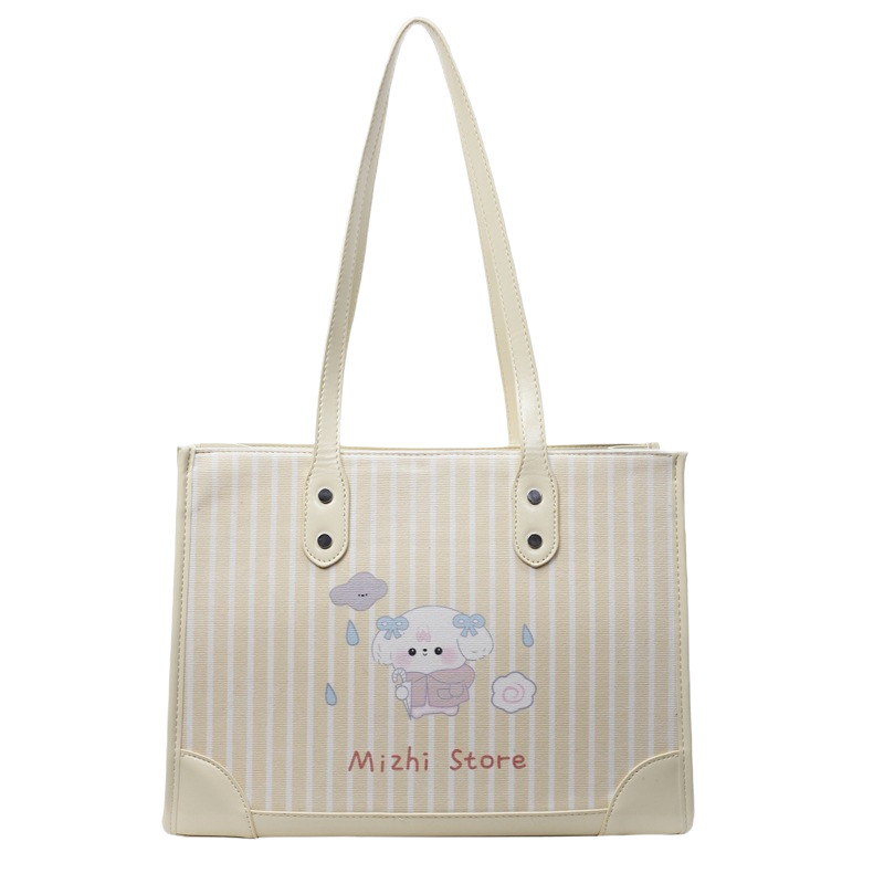 Fashionable and trendy cartoon pattern hand-held underarm bag for women 2025 new style fabric striped versatile large-capacity single-shoulder bag Item Picture