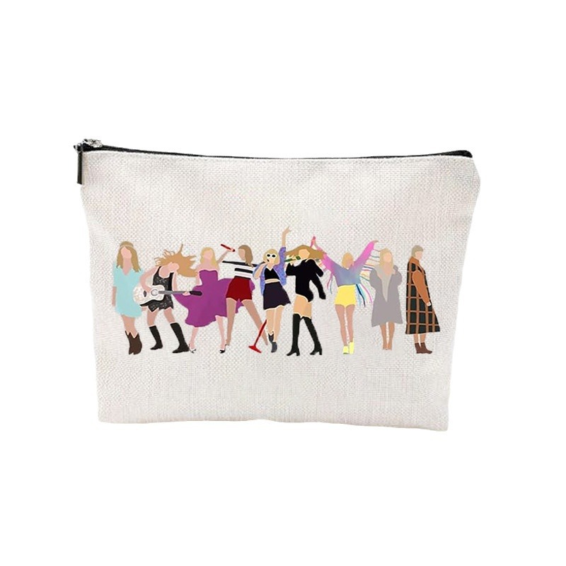 Cross-border Amazon bestseller Taylor cosmetic bag, letter pattern linen double-sided printed cosmetic bag, zipper bag for ladies Item Picture