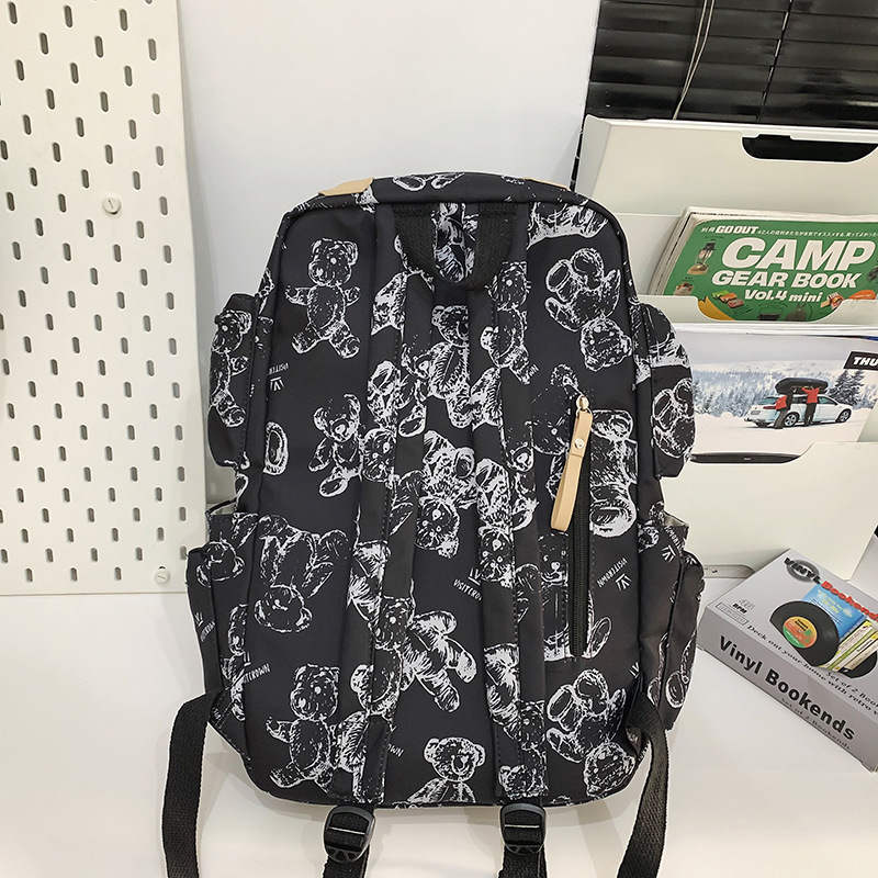 A simple printed bear large-capacity backpack for junior high school girls, a new trendy couple computer bag for college students Specification drawing