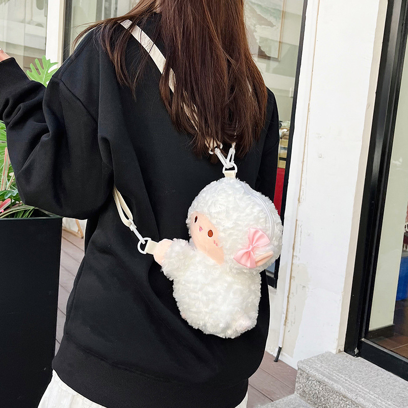 New cartoon three-flower cat slant crossbody bag, cute panda plush doll, double-back backpack, a gift for a girlish heart Application Scenario