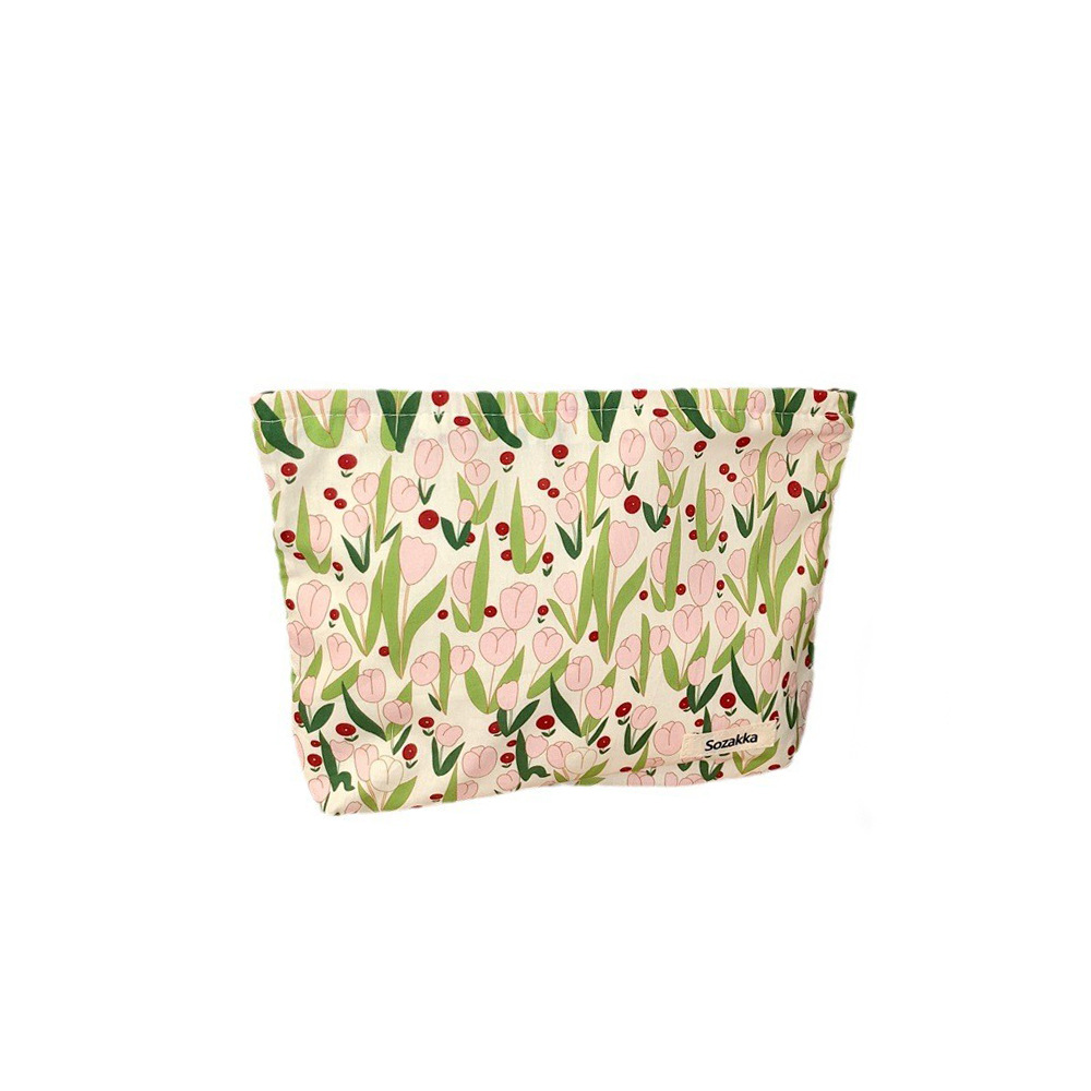 3432 ins niche canvas tulip makeup bag, skin care product storage bag, portable travel toiletry bag inner liner Item Picture