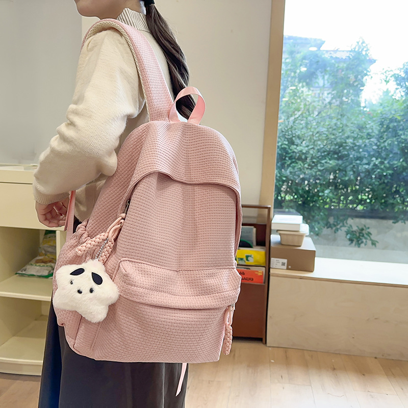 New Korean style Instagram forest-themed fresh and simple backpack for women, high appearance level, solid color, girlish travel backpack full figure