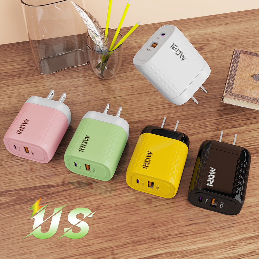 The 120W full-protocol Macaron USB+PD charger is suitable for the smart fast charging head of iPhone 15 and Huawei mobile phones full figure