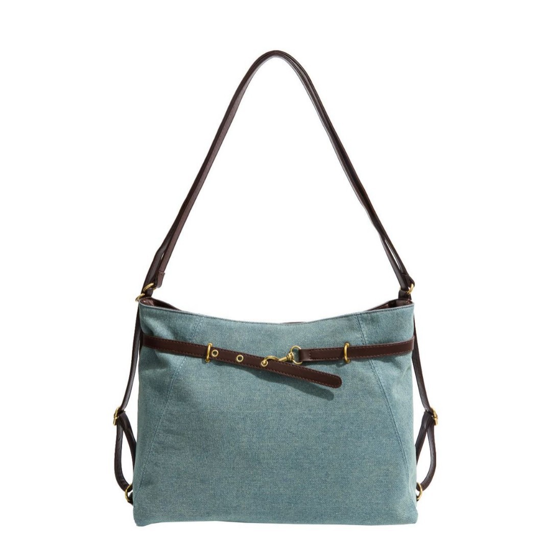 Denim backpack 2024 autumn/Winter new style Korean niche color-blocking retro single-shoulder crossbody bag School style bag Item Picture