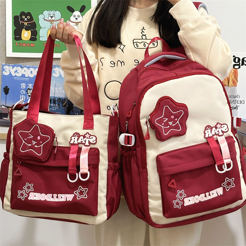 College-style girl's schoolbag in Korean style, versatile for junior and senior high school students, color-matched backpack, large-capacity travel backpack for girls full figure
