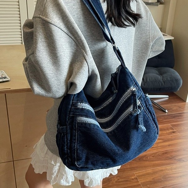 Denim bag, women's tote bag, large capacity, spring and summer sparkle, can be carried diagonally, new single-shoulder commuting bag for classes Specification drawing